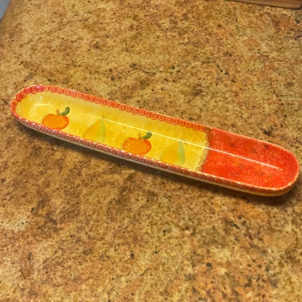 WCL Pottery condiment serving tray. long, narrow dish with rounded ends